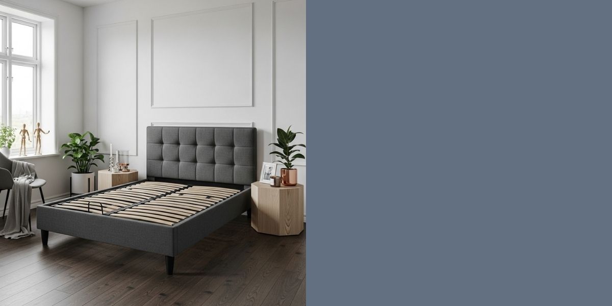 Ergonomischer Lattenrost in warmem Schlafzimmer mit Holzdetails