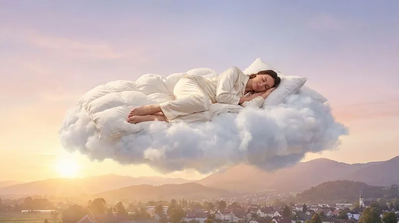 Frau liegt wie auf Wolken unter der WB4 Winterdecke