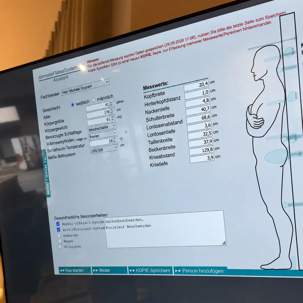 Auswertung der Messdaten für die Kissenberatung.