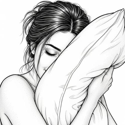 Frau legt sich entspannt mit ergonomischem Kissen zur Ruhe