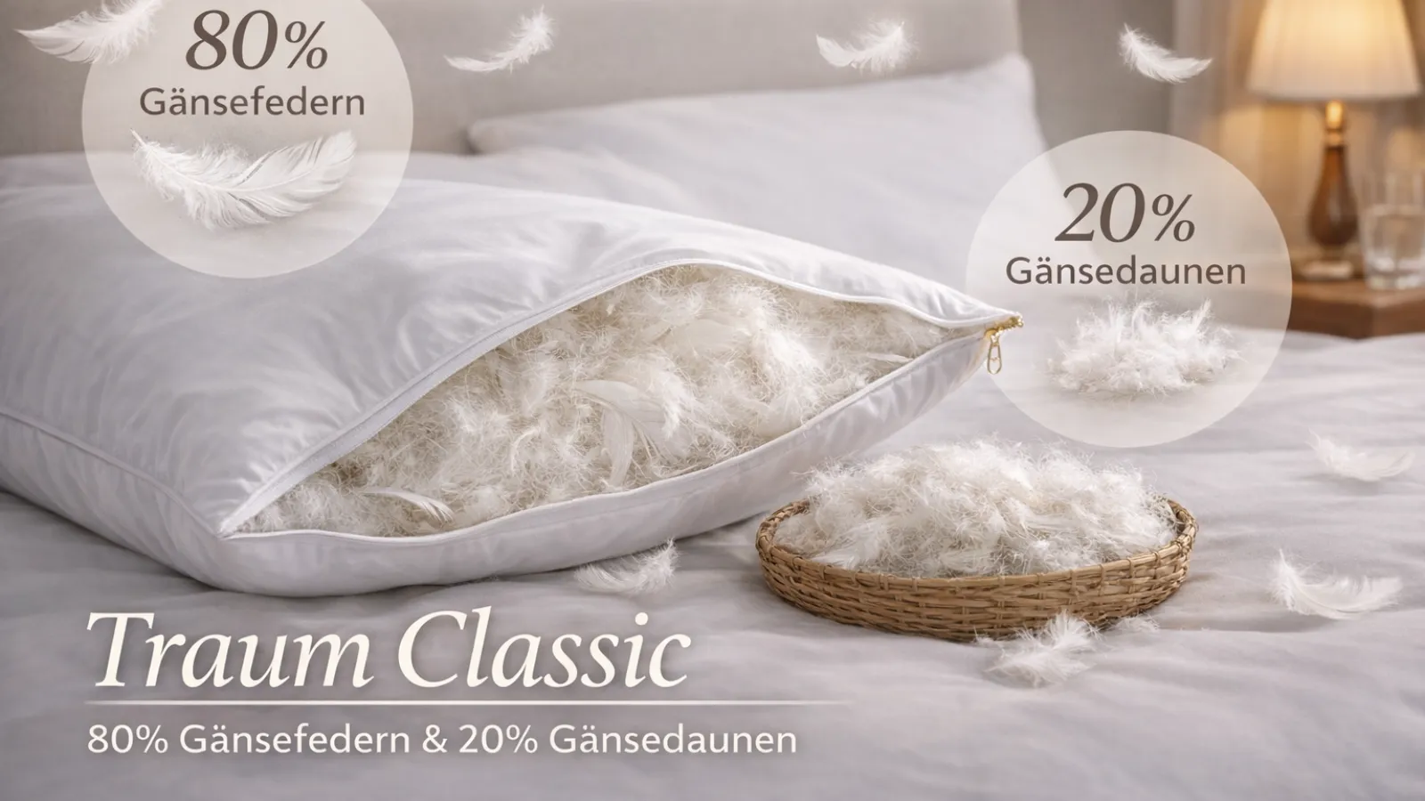 Materialaufnahme des Traum Classic Feder-Daunen-Kissens von Betten Sauer in Köln