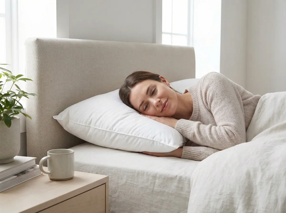 Frau schläft entspannt auf dem Kissen Traum Premium