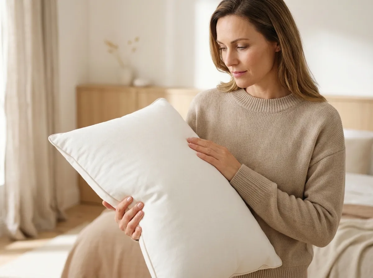 Frau prüft die Qualität des Kissen Traum Premium