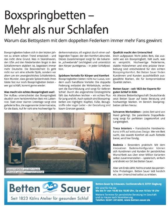 Vorschau: Boxspringbetten – Mehr als nur Schlafen